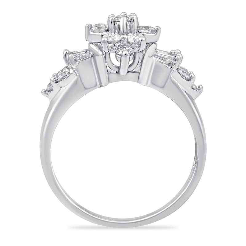 1.00 CT. T.W. Baguette and Round Diamond Ring in 10K White Gold|Peoples Jewellers