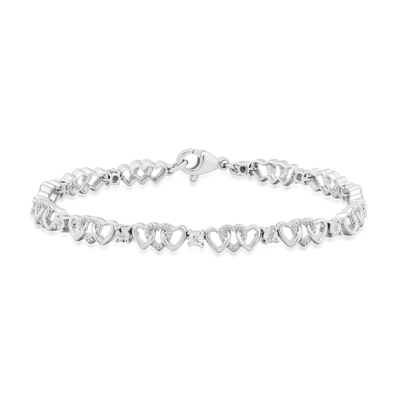 0.05 CT. T.W. Diamond Alternating Trio Heart Link Bracelet in Sterling Silver – 7.5"|Peoples Jewellers