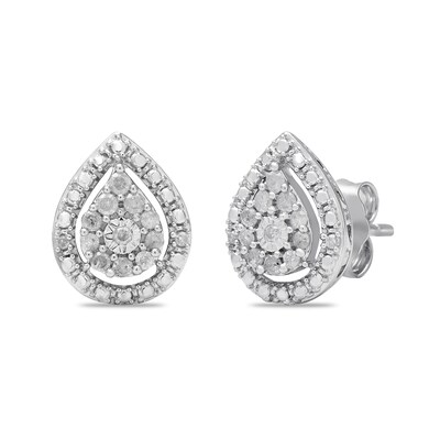 0.20 CT. T.W. Pear-Shaped Multi-Diamond Frame Teardrop Stud Earrings in Sterling Silver