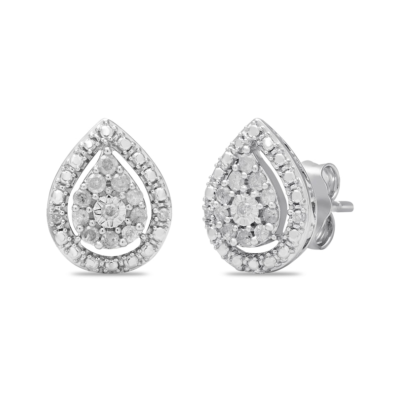 0.20 CT. T.W. Pear-Shaped Multi-Diamond Frame Teardrop Stud Earrings in Sterling Silver