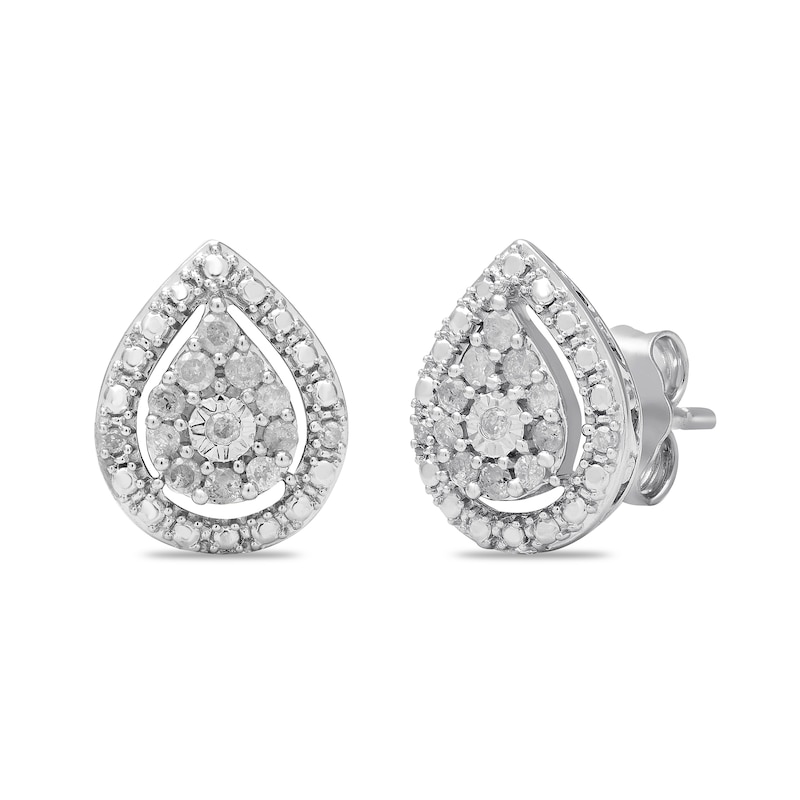 0.20 CT. T.W. Pear-Shaped Multi-Diamond Frame Teardrop Stud Earrings in Sterling Silver|Peoples Jewellers