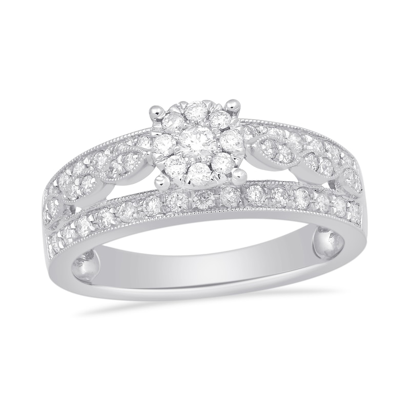 0.50 CT. T.W. Multi-Diamond Vintage-Style Triple Row Ring in 10K White Gold|Peoples Jewellers