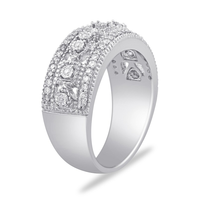 0.32 CT. T.W. Diamond Square and Marquise Frames Vintage-Style Triple Row Band in 14K White Gold