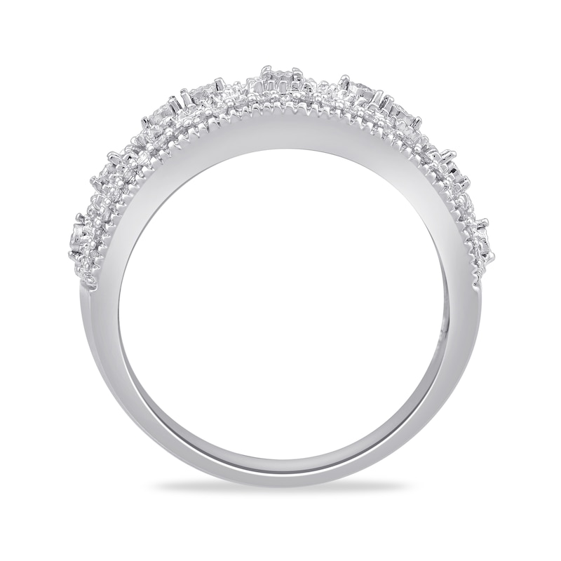 0.32 CT. T.W. Diamond Square and Marquise Frames Vintage-Style Triple Row Band in 14K White Gold