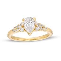 Vera Wang Love Collection 0.95 CT. T.W. Pear-Shaped Diamond Double Row Shank Engagement Ring in 14K Gold