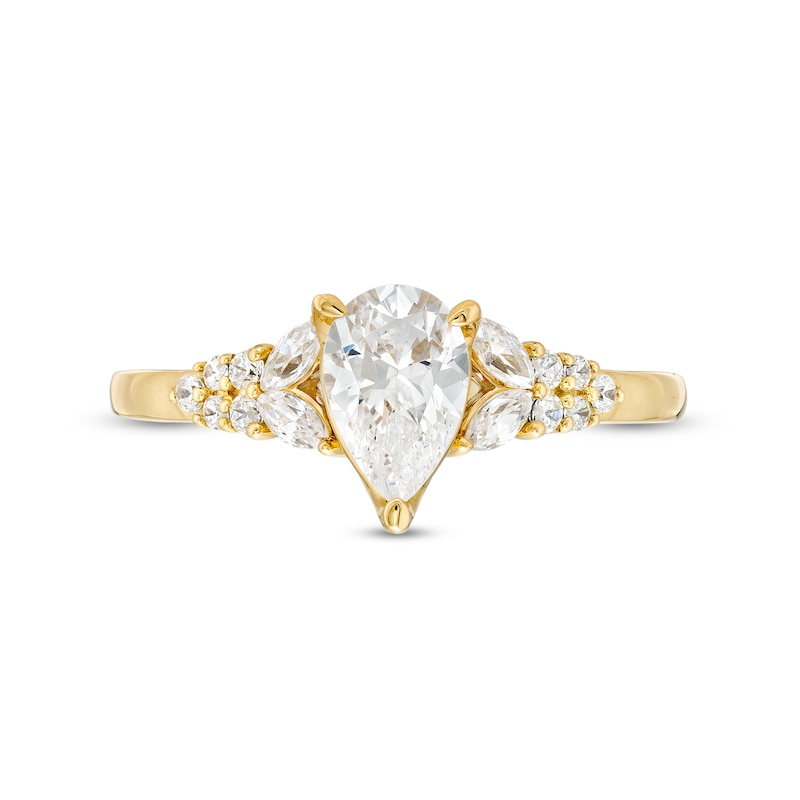 Vera Wang Love Collection 0.95 CT. T.W. Pear-Shaped Diamond Double Row Shank Engagement Ring in 14K Gold