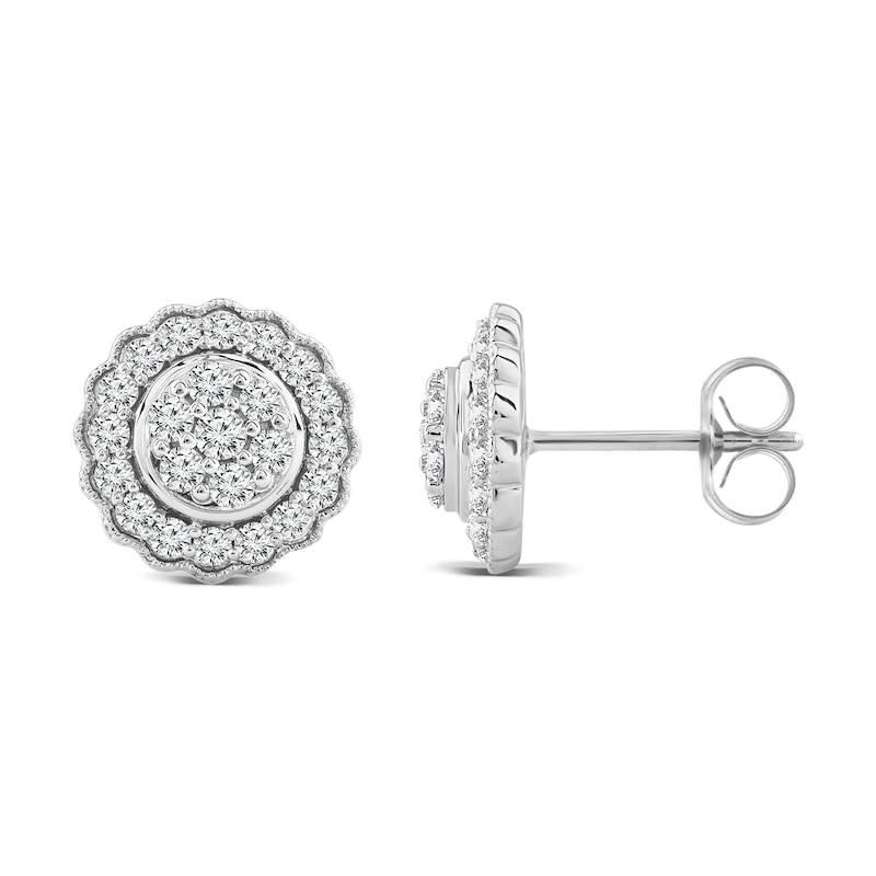 0.52 CT. T.W. Multi-Diamond Flower Frame Stud Earrings in 14K Gold