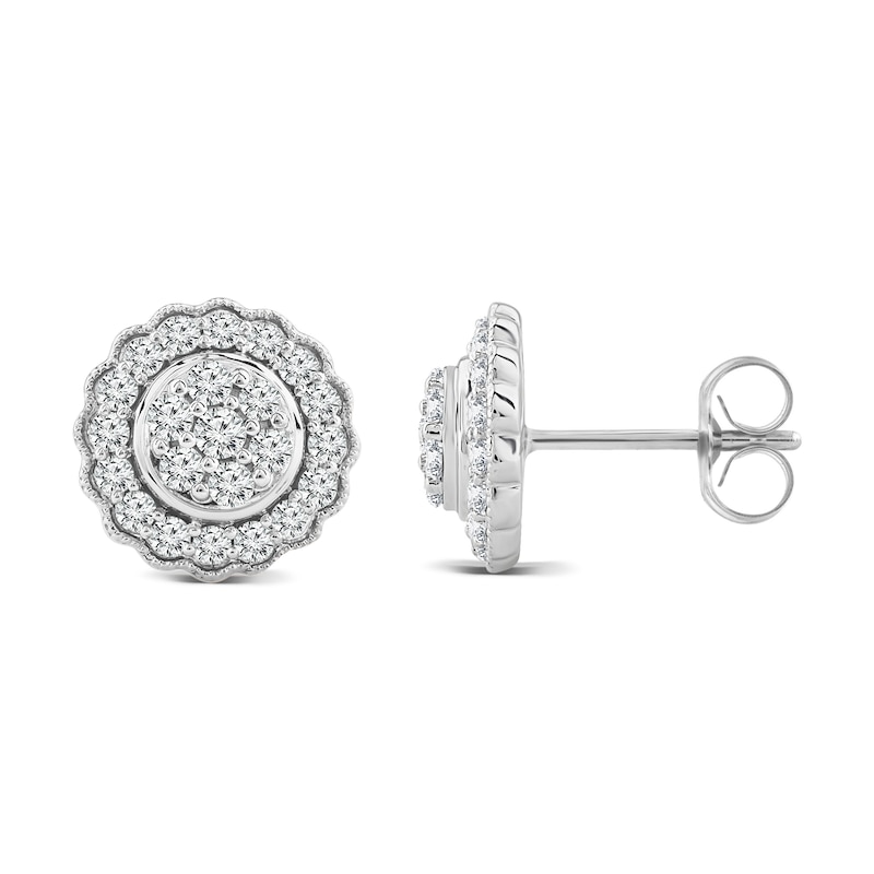 0.52 CT. T.W. Multi-Diamond Flower Frame Stud Earrings in 14K White ...