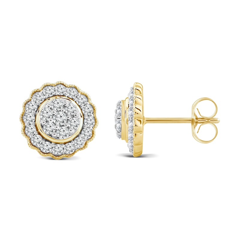 0.52 CT. T.W. Multi-Diamond Flower Frame Stud Earrings in 14K Gold