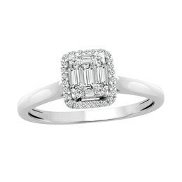 0.29 CT. T.W. Emerald-Shaped Multi-Diamond Frame Engagement Ring in 10K White Gold