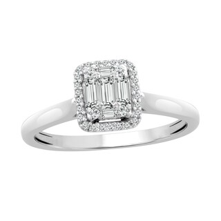 0.29 CT. T.W. Emerald-Shaped Multi-Diamond Frame Engagement Ring in 10K White Gold