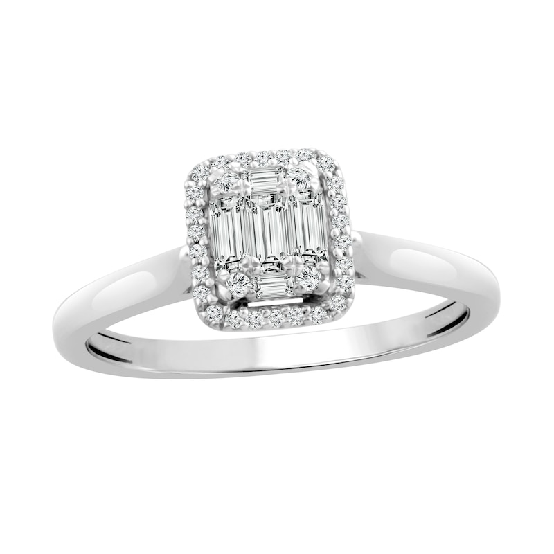 0.29 CT. T.W. Emerald-Shaped Multi-Diamond Frame Engagement Ring in 10K White Gold