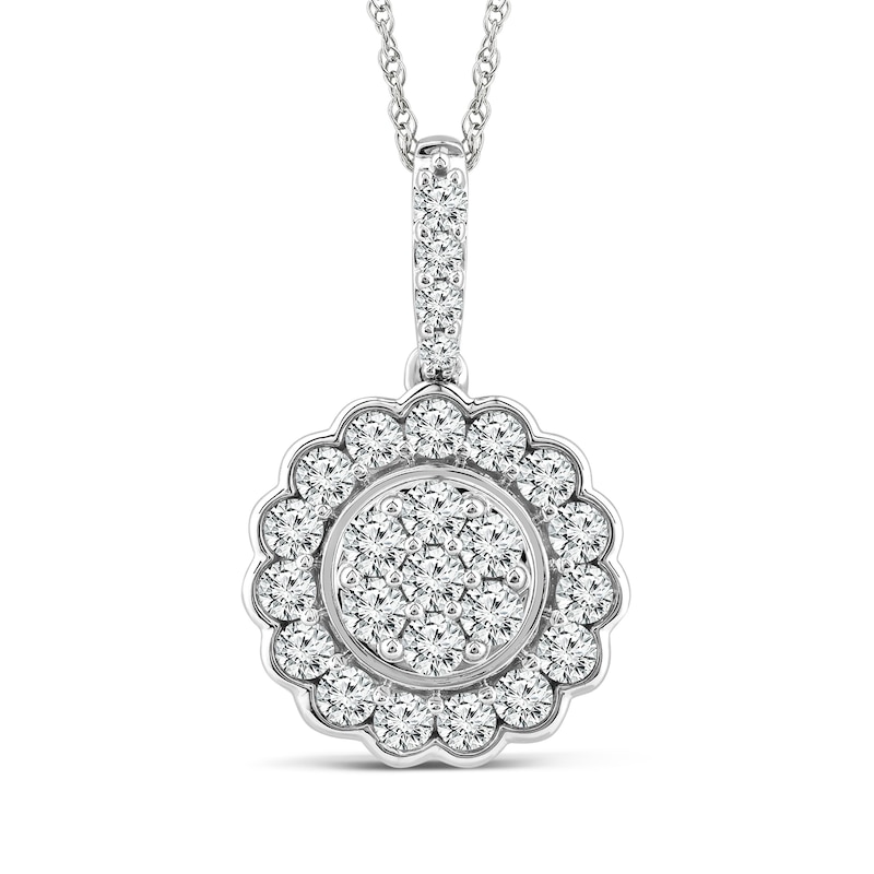 0.76 CT. T.W. Multi-Diamond Flower Frame Pendant in 14K White Gold