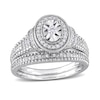 Thumbnail Image 1 of 0.25 CT. T.W. Diamond Oval Frame Beaded Multi-Row Bridal Set in Sterling Silver