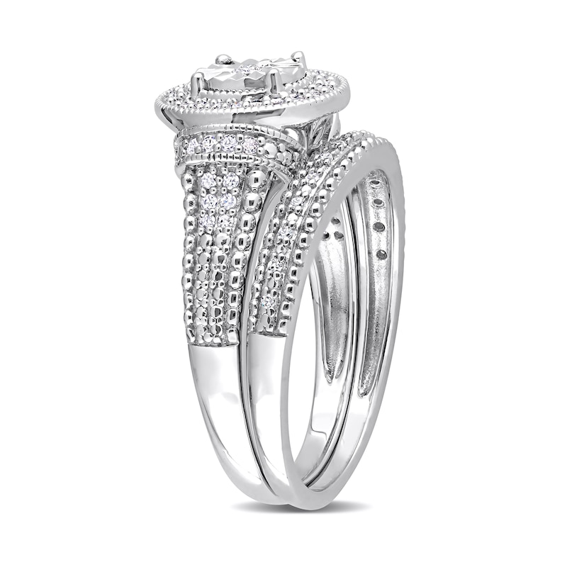 Main Image 3 of 0.25 CT. T.W. Diamond Oval Frame Beaded Multi-Row Bridal Set in Sterling Silver