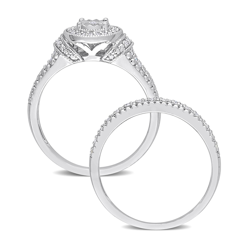 Main Image 5 of 0.25 CT. T.W. Diamond Oval Frame Beaded Multi-Row Bridal Set in Sterling Silver