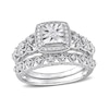 Thumbnail Image 1 of 0.29 CT. T.W. Diamond Cushion Frame Vintage-Style Loop Shank Bridal Set in Sterling Silver