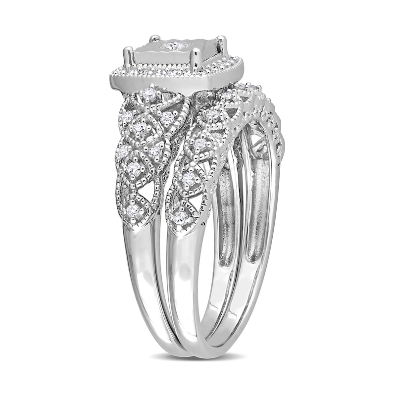 Main Image 3 of 0.29 CT. T.W. Diamond Cushion Frame Vintage-Style Loop Shank Bridal Set in Sterling Silver