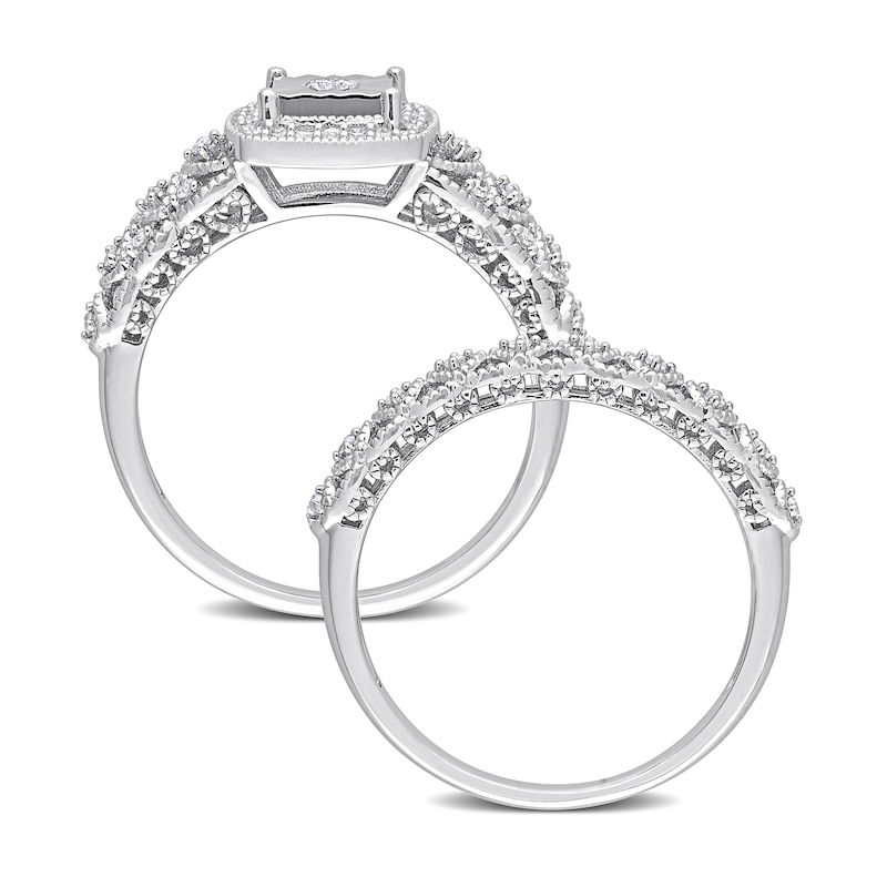 Main Image 5 of 0.29 CT. T.W. Diamond Cushion Frame Vintage-Style Loop Shank Bridal Set in Sterling Silver