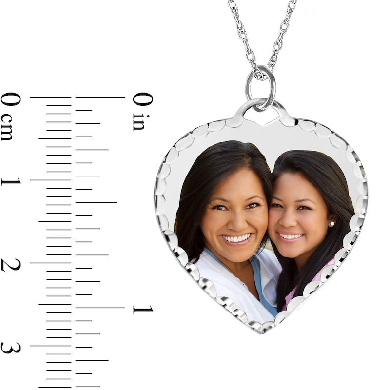 Main Image 3 of Engravable Photo Diamond-Cut Edge Heart Pendant in Sterling Silver (1 Image and 3 Lines)