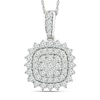 Thumbnail Image 1 of 0.77 CT. T.W. Cushion-Shaped Multi-Diamond Double Frame Sunburst Pendant in 14K White Gold