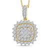 Thumbnail Image 0 of 0.77 CT. T.W. Cushion-Shaped Multi-Diamond Double Frame Sunburst Pendant in 14K Gold