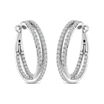 3.04 CT. T.W. Diamond Double Row Crossover Inside-Out Hoop Earrings in 14K Gold