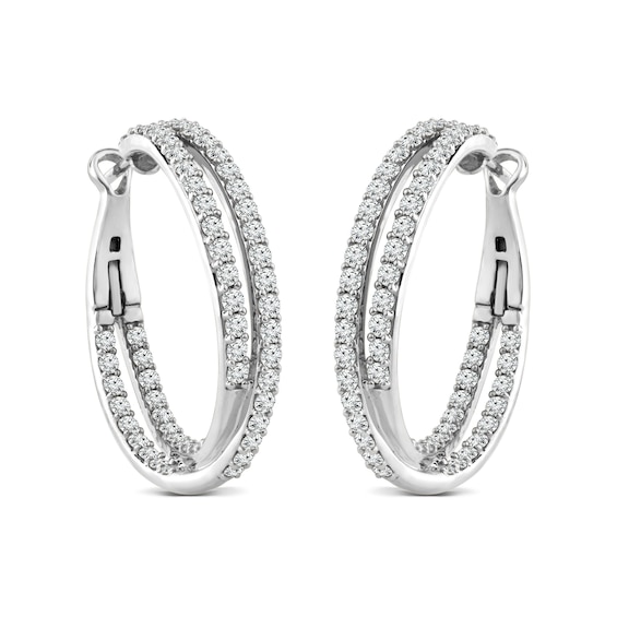3.04 CT. T.W. Diamond Double Row Crossover Inside-Out Hoop Earrings in 14K Gold