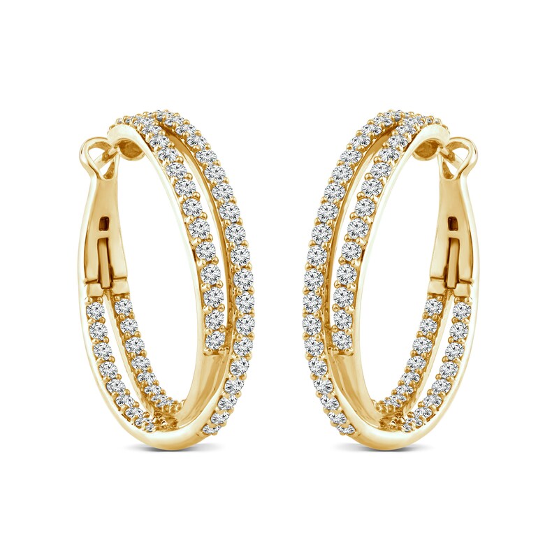 Main Image 1 of 3.04 CT. T.W. Diamond Double Row Crossover Inside-Out Hoop Earrings in 14K Gold