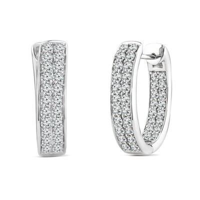 2.03 CT. T.W. Diamond Double Row Inside-Out Hoop Earrings in 14K Gold