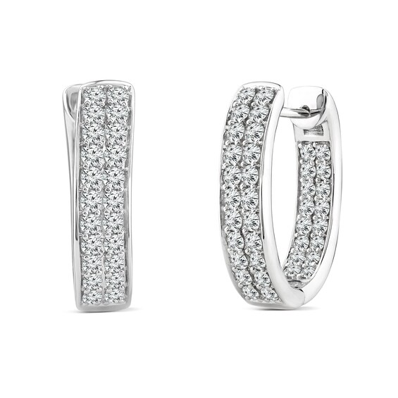 2.03 CT. T.W. Diamond Double Row Inside-Out Hoop Earrings in 14K Gold