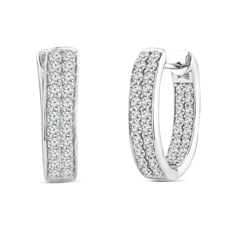 2.03 CT. T.W. Diamond Double Row Inside-Out Hoop Earrings in 14K Gold