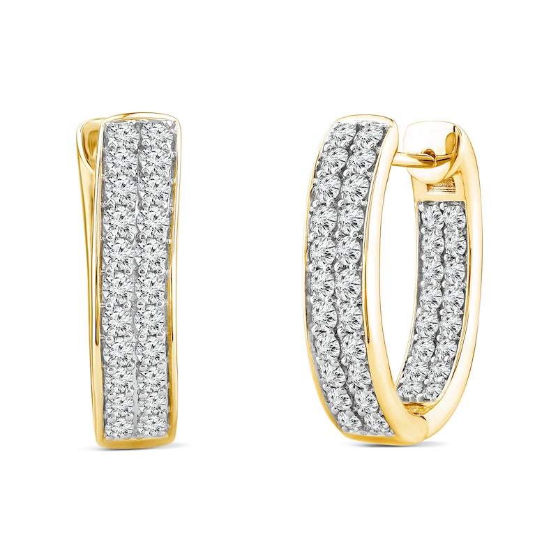 2.03 CT. T.W. Diamond Double Row Inside-Out Hoop Earrings in 14K Gold