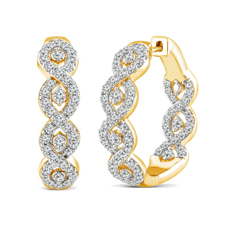 2.03 CT. T.W. Diamond Twist Inside-Out Hoop Earrings in 14K Gold
