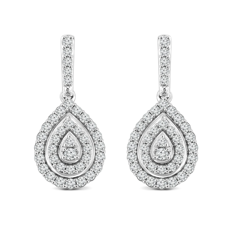 1.02 CT. T.W. Pear-Shaped Multi-Diamond Double Frame Scallop Edge Drop Earrings in 14K Gold