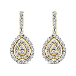 1.02 CT. T.W. Pear-Shaped Multi-Diamond Double Frame Scallop Edge Drop Earrings in 14K Gold