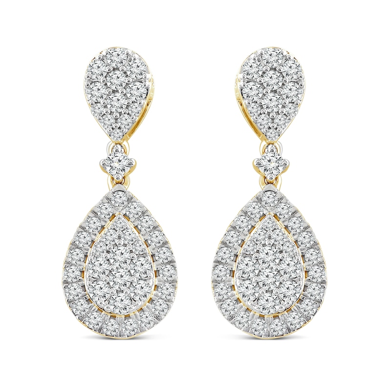 1.53 CT. T.W. Pear-Shaped Multi-Diamond Frame Drop Earrings in 14K Gold