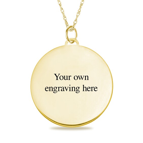 Medium Engravable Photo Diamond-Cut Edge Medallion Pendant in 10K White, Yellow, or Rose Gold (1 Image and 3 Lines)