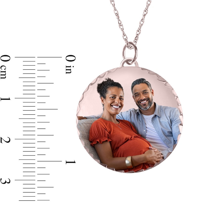 Medium Engravable Photo Diamond-Cut Edge Medallion Pendant in 10K White, Yellow, or Rose Gold (1 Image and 3 Lines)