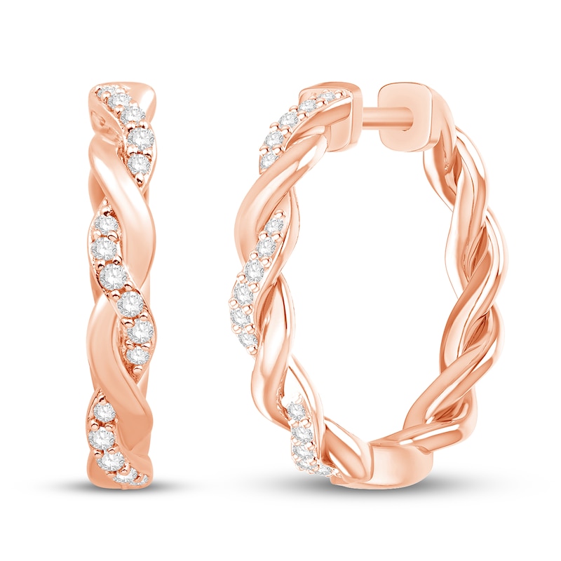 Circle of Gratitude® Collection 0.09 CT. T.W. Diamond and Polished Twist Hoop Earrings in 10K Rose Gold