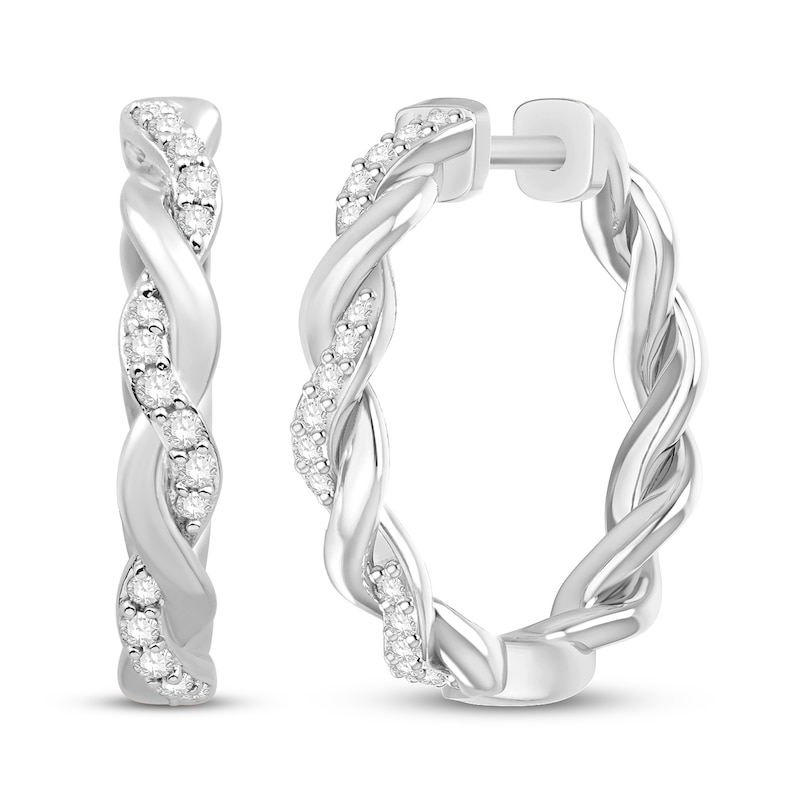 Circle of Gratitude® Collection CT. T.W. Diamond and Polished Twist Hoop Earrings in Sterling Silver|Peoples Jewellers