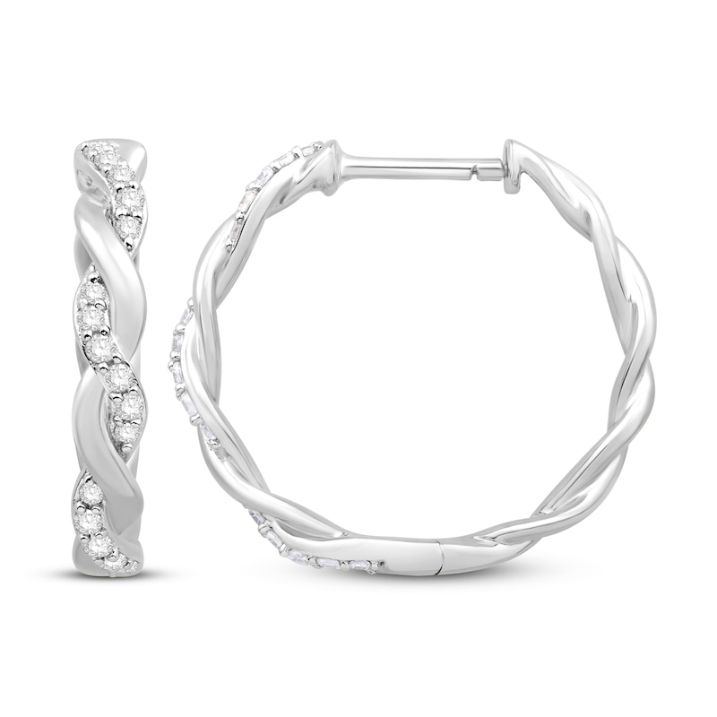 Main Image 2 of Circle of Gratitude® Collection 0.09 CT. T.W. Diamond and Polished Twist Hoop Earrings in Sterling Silver