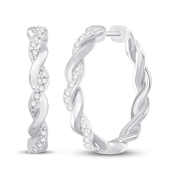 Circle of Gratitude® Collection 0.23 CT. T.W. Diamond and Polished Twist Hoop Earrings in Sterling Silver