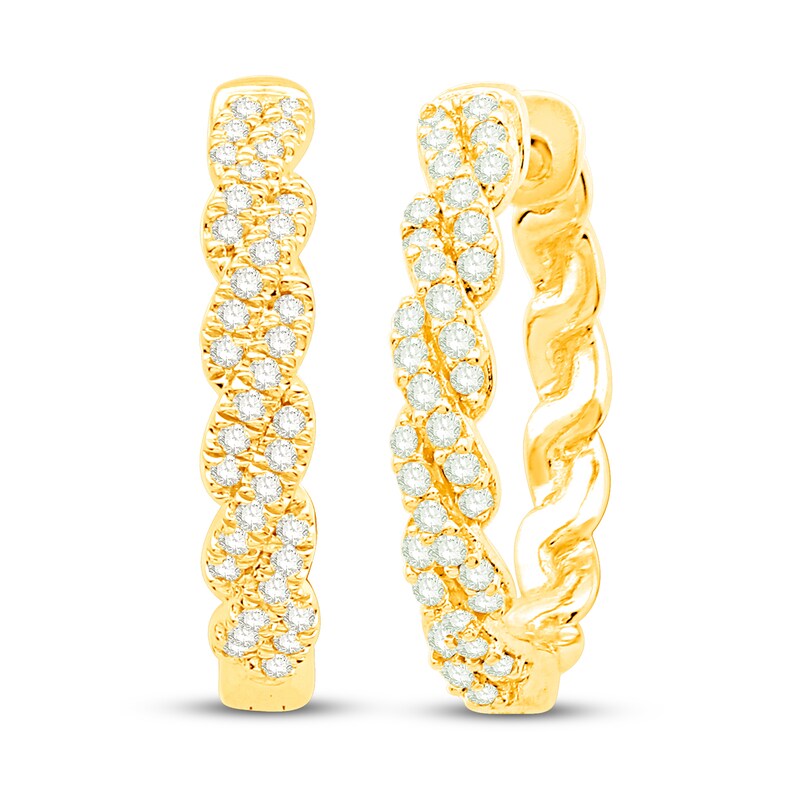 Main Image 1 of Circle of Gratitude® Collection 0.18 CT. T.W. Diamond Twist Hoop Earrings in 10K Gold