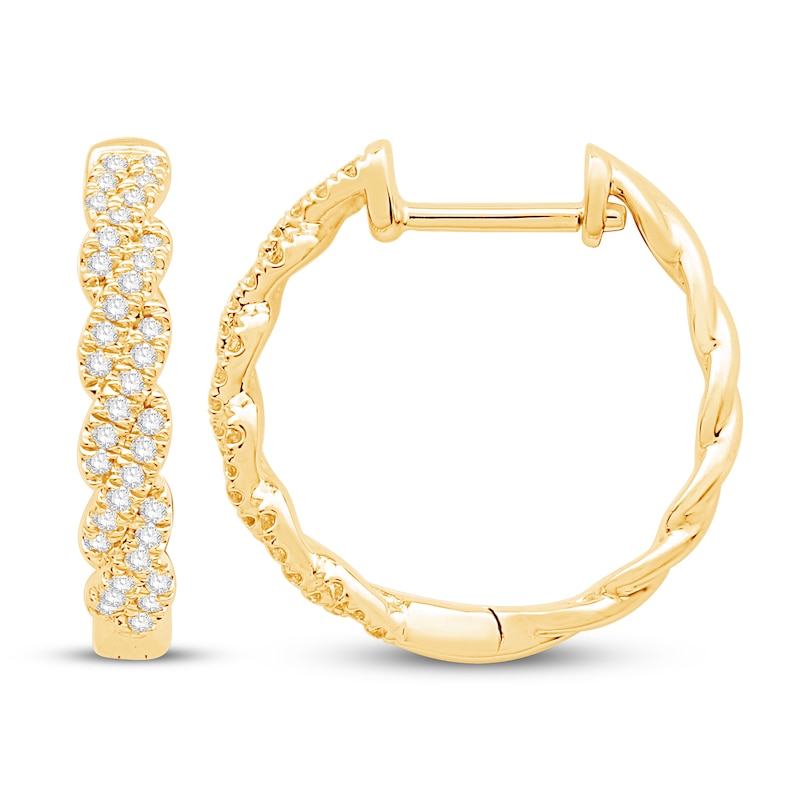 Main Image 2 of Circle of Gratitude® Collection 0.18 CT. T.W. Diamond Twist Hoop Earrings in 10K Gold
