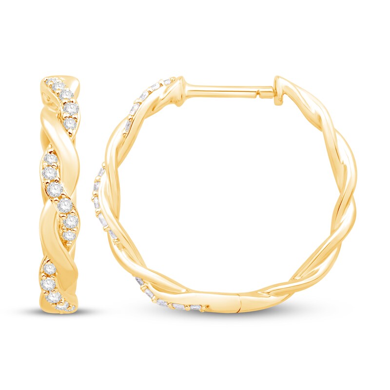 Main Image 2 of Circle of Gratitude® Collection 0.09 CT. T.W. Diamond and Polished Twist Hoop Earrings in 10K Gold
