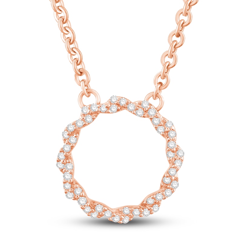 Main Image 1 of Circle of Gratitude® Collection 0.12 CT. T.W. Diamond Small Twist Necklace in 10K Rose Gold – 19"