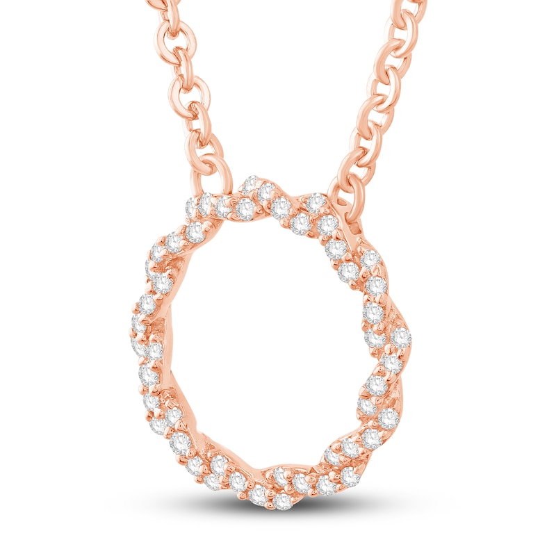 Circle of Gratitude® Collection 0.12 CT. T.W. Diamond Small Twist Necklace in 10K Rose Gold – 19"|Peoples Jewellers