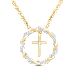 Circle of Gratitude® Collection 0.09 CT. T.W. Diamond and Polished Twist with Cross Dangle Necklace in 10K Gold – 19"