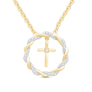 Circle of Gratitude® Collection 0.09 CT. T.W. Diamond and Polished Twist with Cross Dangle Necklace in 10K Gold – 19"